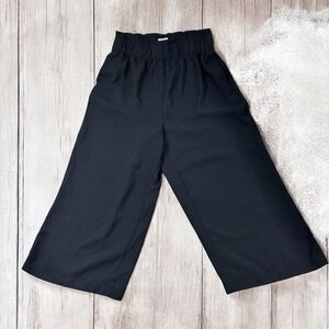 Women's H&M Black Wide Leg Ankle Pants Sz 10 Ruched Elastic Waist Career Pockets